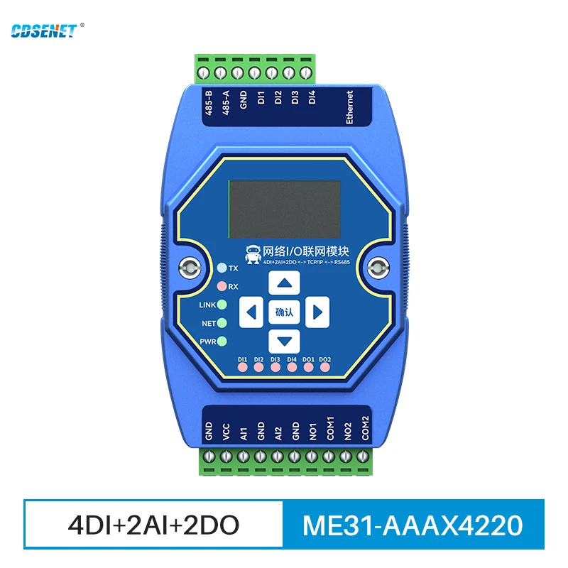 

4DI+2AI+2DO RS485 RJ45 Analog and Digital Acquisition Control CDSENET ME31-AAAX4220 ModBus TCP RTU I/O Networking Module