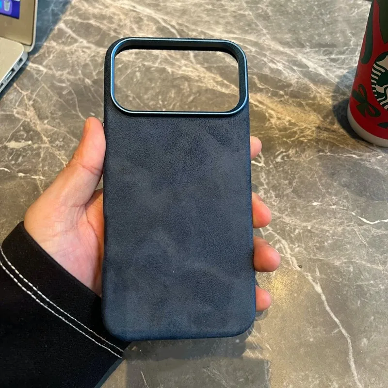 

Синий импортный замшевый чехол с магнитной зарядкой для iPhone 17 12 13 14 15 16 Pro Max Air, премиум-класса, из натуральной кожи, полностью закрывающий заднюю панель