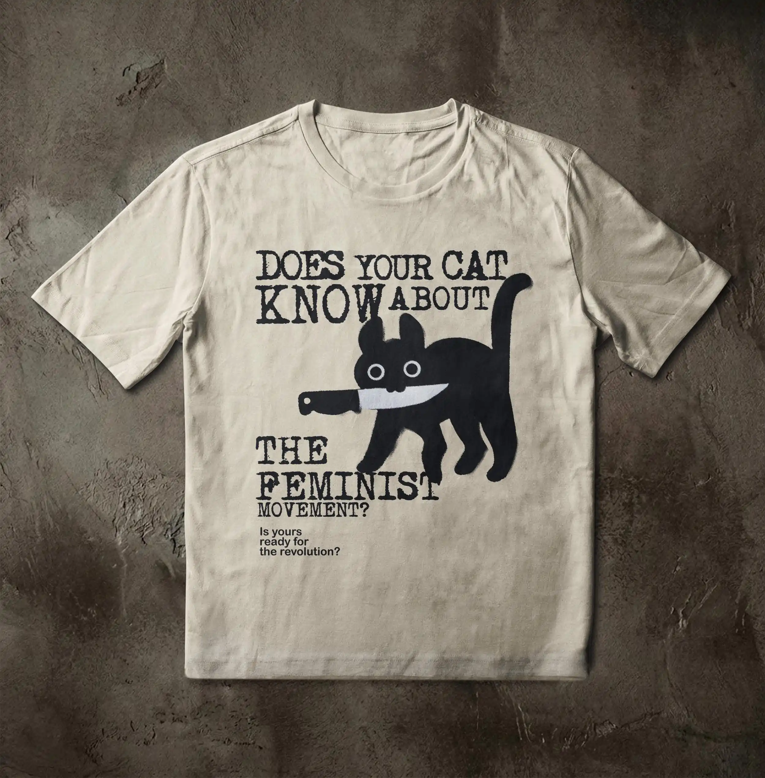 Does Your Cat Know about The Feminist Movement? T-shirt, Cat Feminist Shirt Men's and Women's Casual Fashion Short Sleeved Shirt