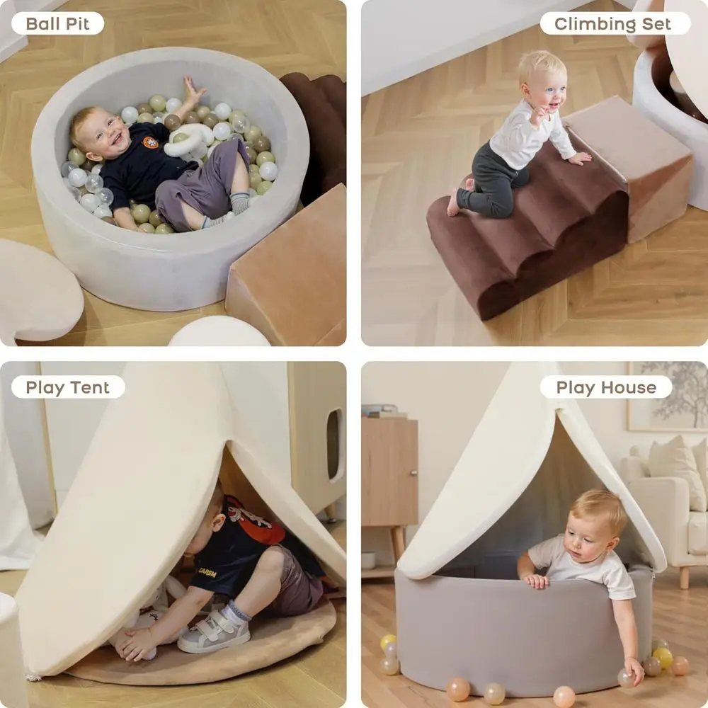 Super Large Toddler Ball Pit with Climbing Toys, 4-in-1 Foam Blocks Playset, Indoor Soft Play Gym for Crawling, Climbing & Imagi