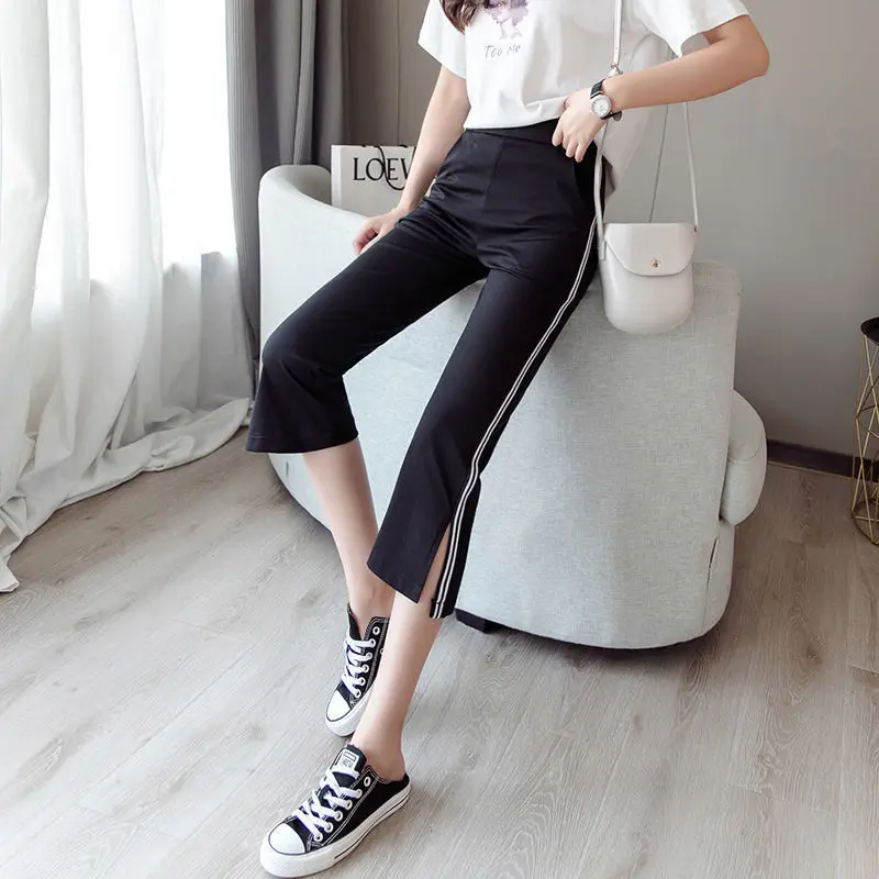 New Seven Piece Parent-child Pants Women's Summer Thin 2023 New Large Fat mm High Waist Split Micro Horn Student Plus Fat Sport