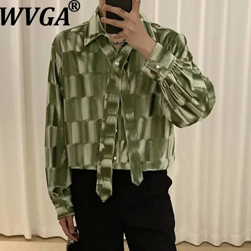 

WVGA Spring Autumn New Men's Velvet Long Sleeve Shirt High-end Niche Light-colored Plaid Design Trendy Loose Fit Tops Ins W24461