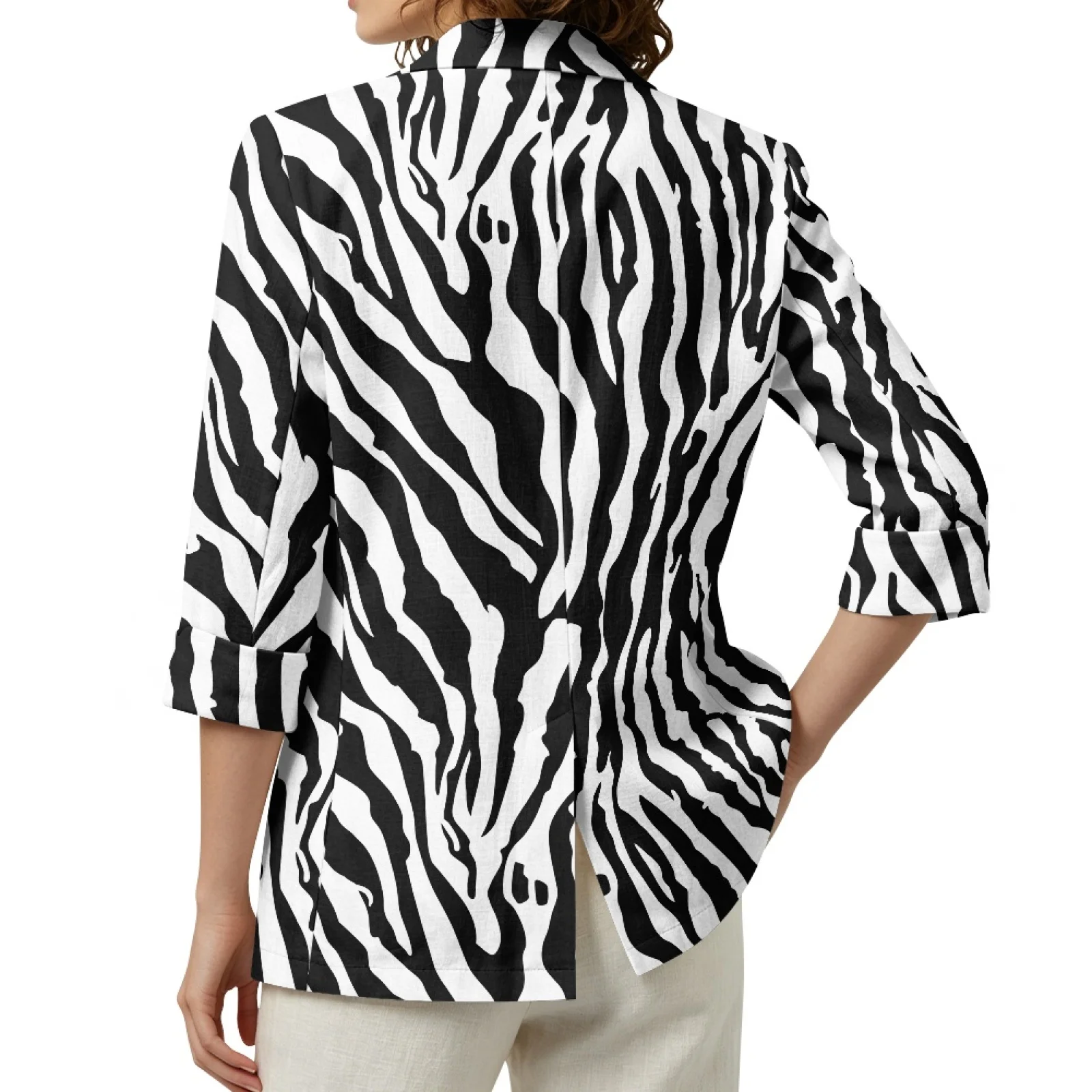 PENSTROLL Zebra with Pockets Open Front Cardigan for Daily Wear Linen Like Beach Cardigan S-3XL