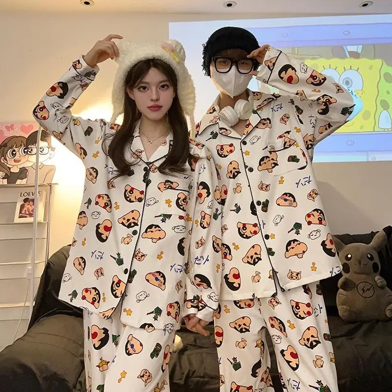 Kawaii Cute Crayon Shin Chan Pajamas Long Sleeved Pants Ins Students Loose Comfortable Leisure Cartoon Anime Birthday Girl Gift