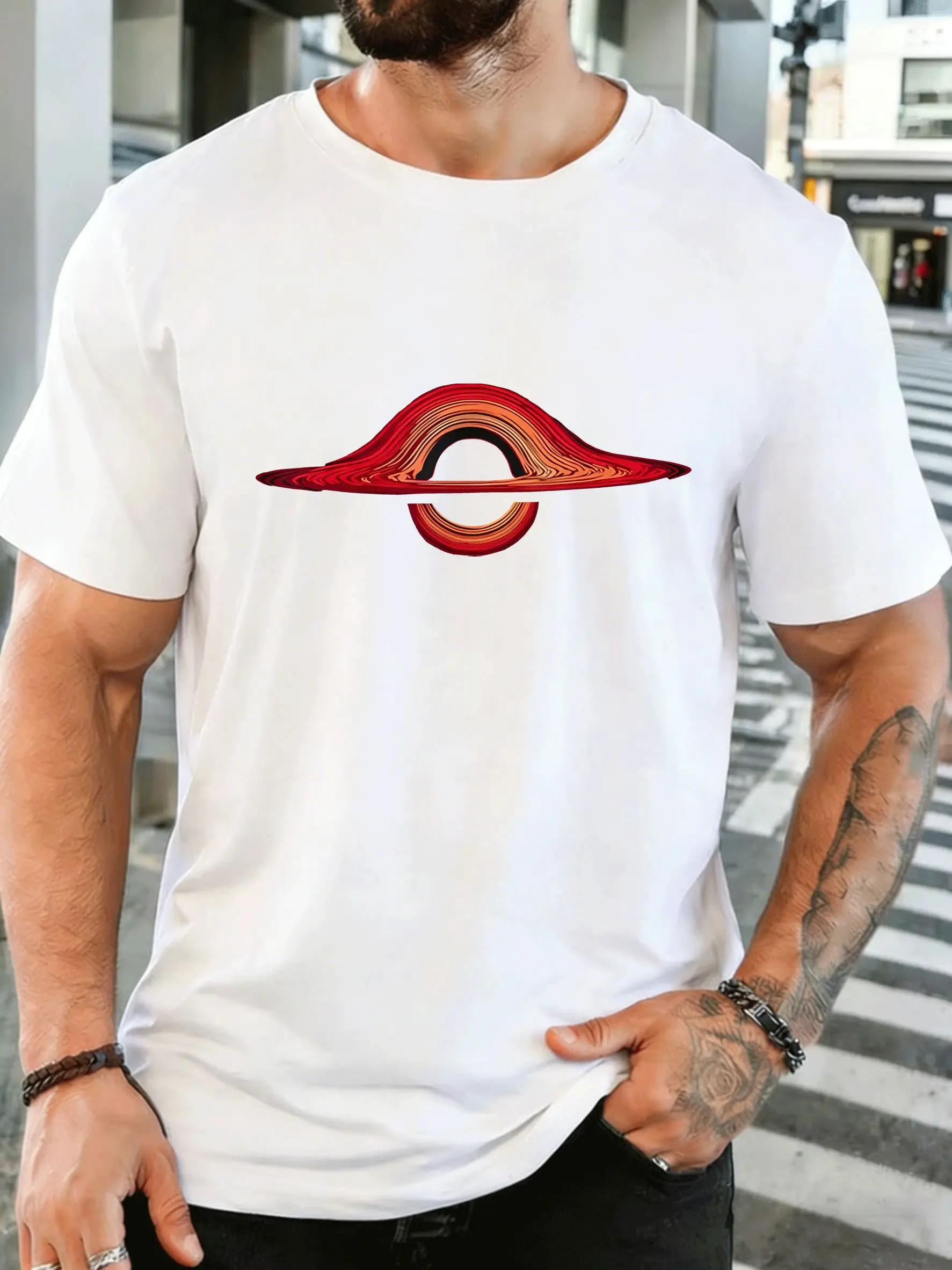Men Short Sleeve T Shirt Black Hole Graphic Tee Cosmic Space Art Print Tops Summer Soft Cotton Casual Street Wear For Adult Male