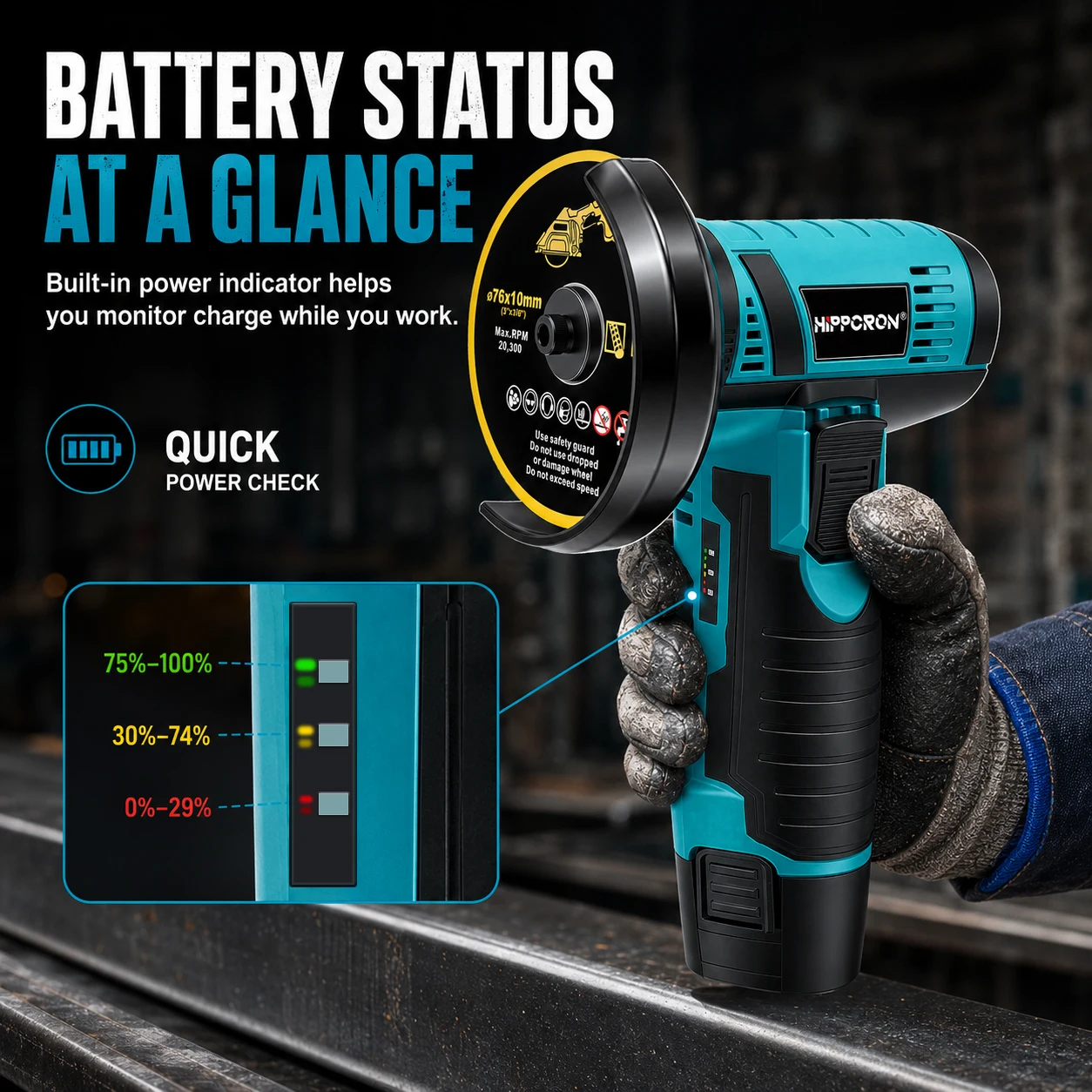 Hippcron 12V Electric Portable Angle Grinder Cordless Polishing Mini Cutting Blade Grinder Machine Lithium Battery Universal image 2