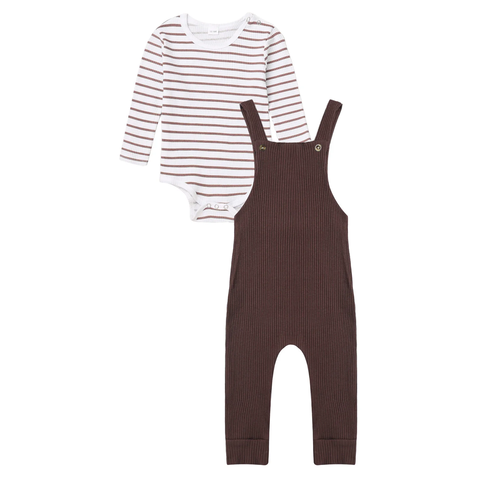 Infant Baby Boys Long Sleeve Press Buttoned Striped Tops Romper with Suspenders Trousers Set Casual Daily Toddler Boy Clothes