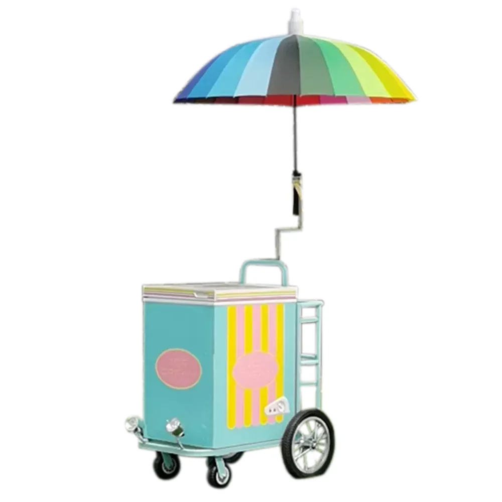 

Mini Mobile Ice Cream Push Cart Food Trailer Gelato Display Freezer Cart Popsicle Frozen Drinks Food Trucks Trailer