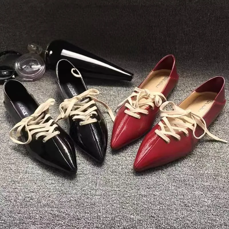 

2026 Spring New Single Shoes Women's Cross Tie Flat Shoes Pointed Shallow Mouth One Foot Stepping Women's Shoes