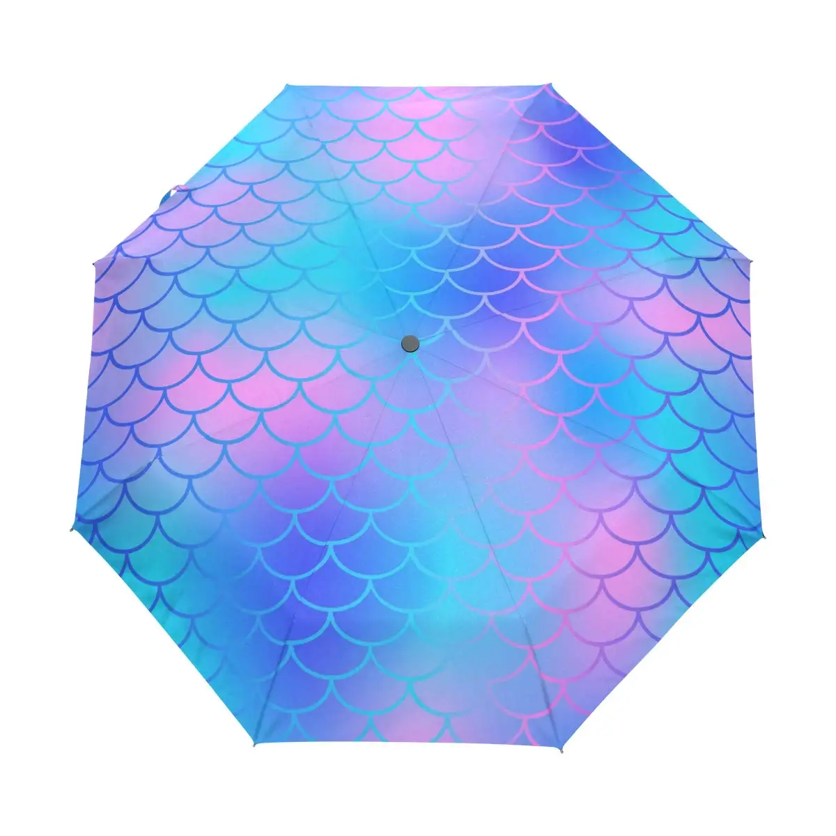 Mermaid Tail Scale Folding Rain Umbrella Ocean Animal Skin Travel Umbrellas Compact Lightweight Windproof for Teens Girls Kids