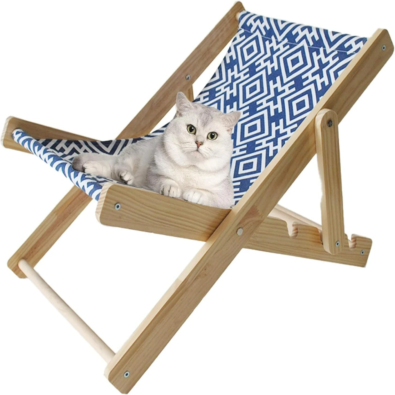 

Durable Wooden Cat Lounge Chair with Adjustable Natural Solid Wood Design, Elevated Pet Beach Bed for Indoor Outdoor Cats Kitten