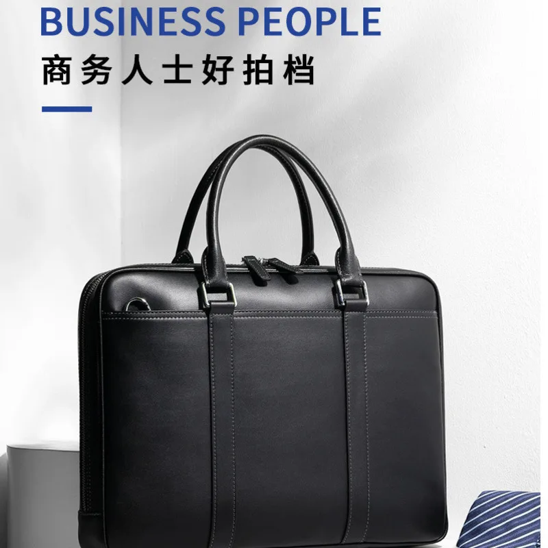 Real Leather Man Bags Business Hand-held Casual Large  Capacity Briefcase Cowhide Simple Single Shoulder Crossbody Men's Handbag