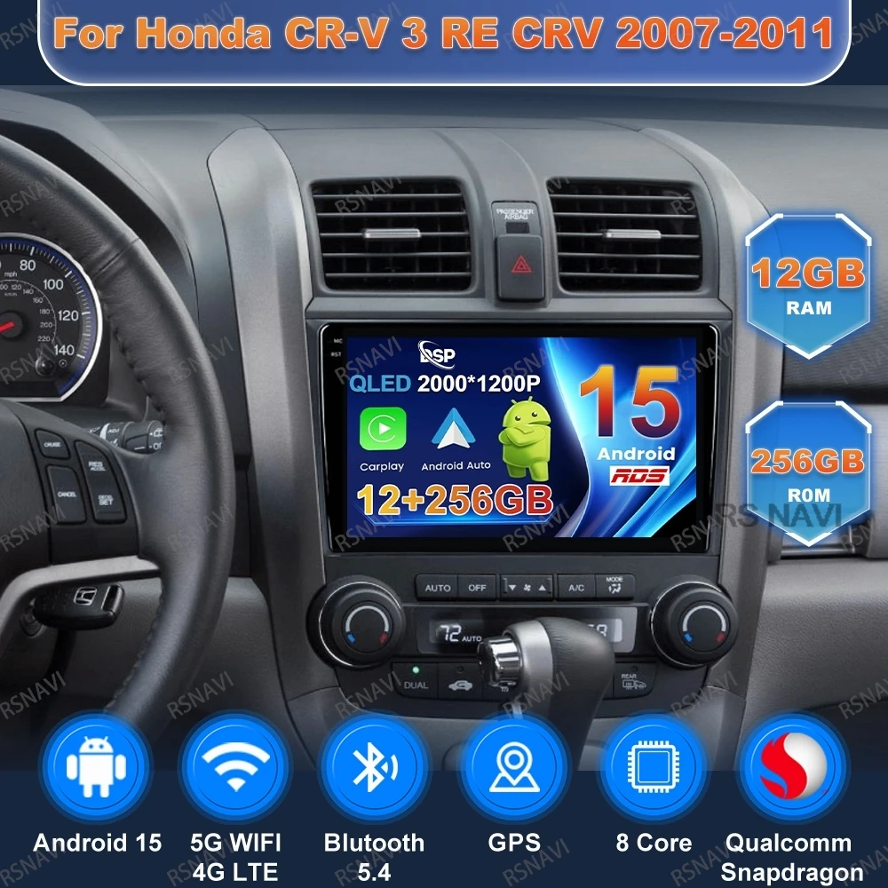

Car Radio Andoird 15 For Honda CR-V 3 RE CRV 2007-2011 5G WIFI Head Unit 4G LTE Stereo Navigation Viedo Player Multimedia GPS BT