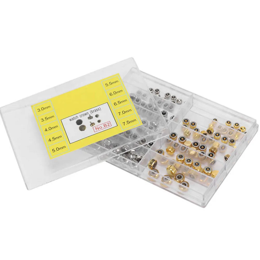 100 حزمة 3.0-7.5 مللي متر جودة سبائك معدنية ساعة تاج مجموعة متنوعة الساعاتي ساعة إصلاح تعديل الملحقات #4