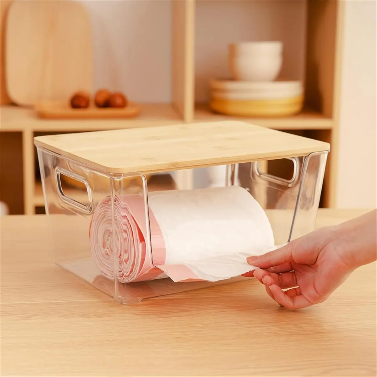 【STABLE QUALITY】Extra Large Trash Bag Holders with Bamboo Tops and Handles, Laundry Room Organization and Storage for Home, Kitc
