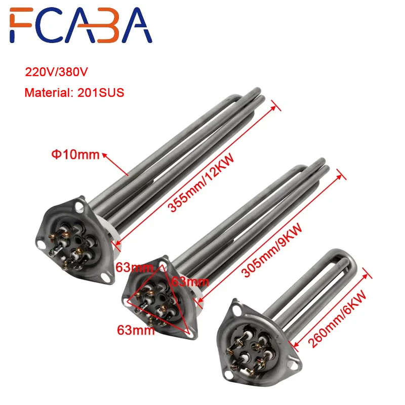 6KW/9KW/12KW Triangle Flange Water Immersion Heating Element SUS201 380V for Dishwasher Steam Oven Water Tank Replacement Part