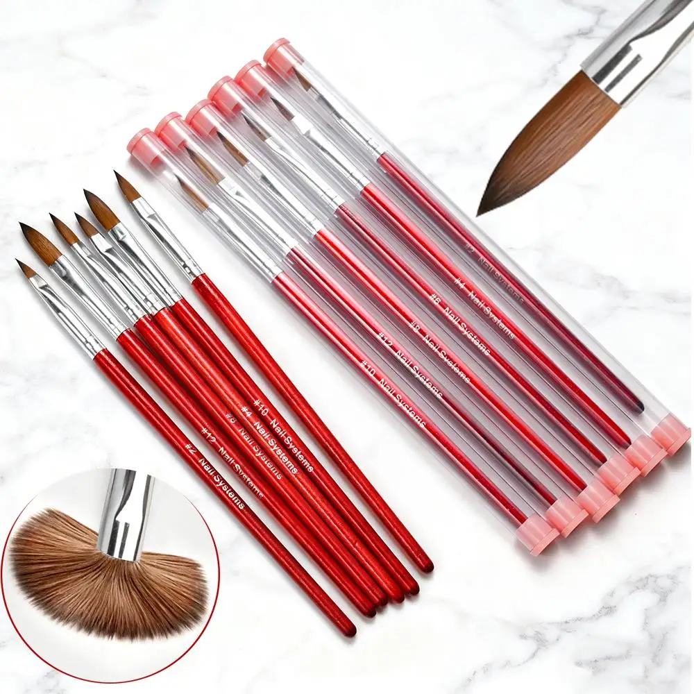 1/6 Pc 6 Größen Acryl Nagel Pinsel Set Rot Holzgriff Kristall Verlangen Blume Nagel Stift für Nail art Verlängerung Zeichnung Design Werkzeug