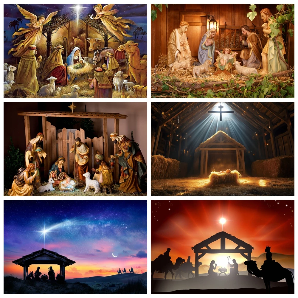 Christmas Jesus Birth Backdrop Nativity Scene Christian Holy Cross Bible Xmas Baby Child Photo Photography Background Studio