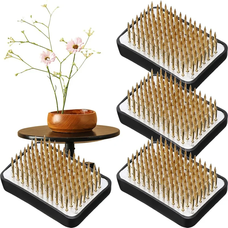 4 Pieces Flower Frog Rectangular Brass Flower Holder Fixing Tool Pins For Flower Arranging Home DIY Craft, 2 X 1.3 Inch