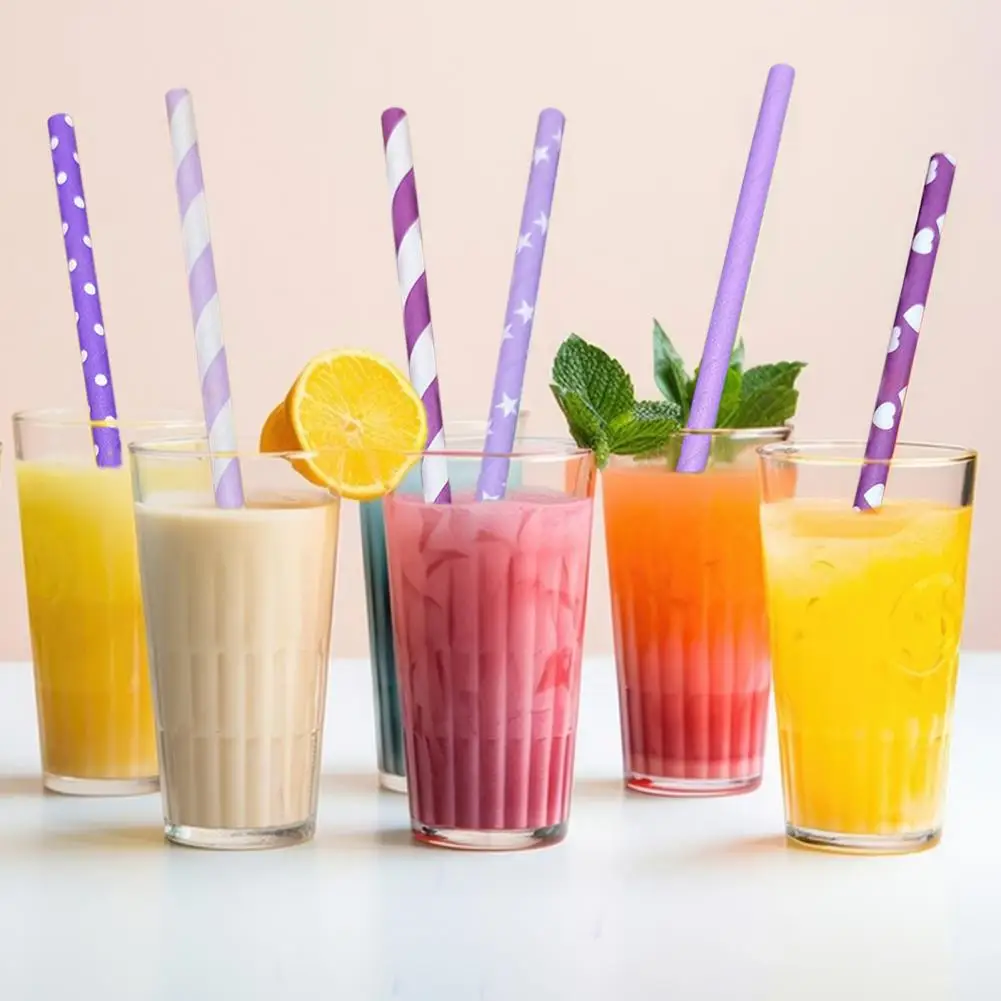 

100Pcs Disposable Paper Straws Food Grade BPA Free Rich Color Holiday Party Heart Dot Print Water Drinking Straws Party Supplies