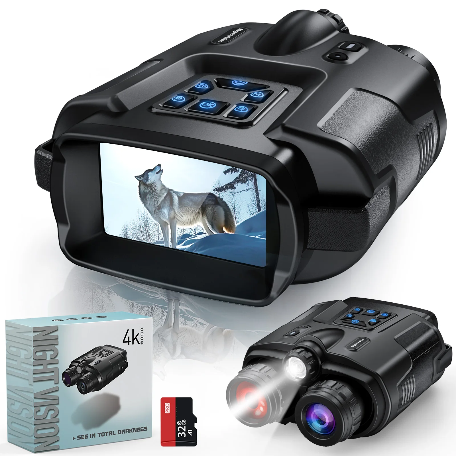 

Night Vision Binoculars Goggles 2000FT Infrared 4K Night Vision 64GB Card Tactical Light 8X Digital Zoom for Outdoor Camping