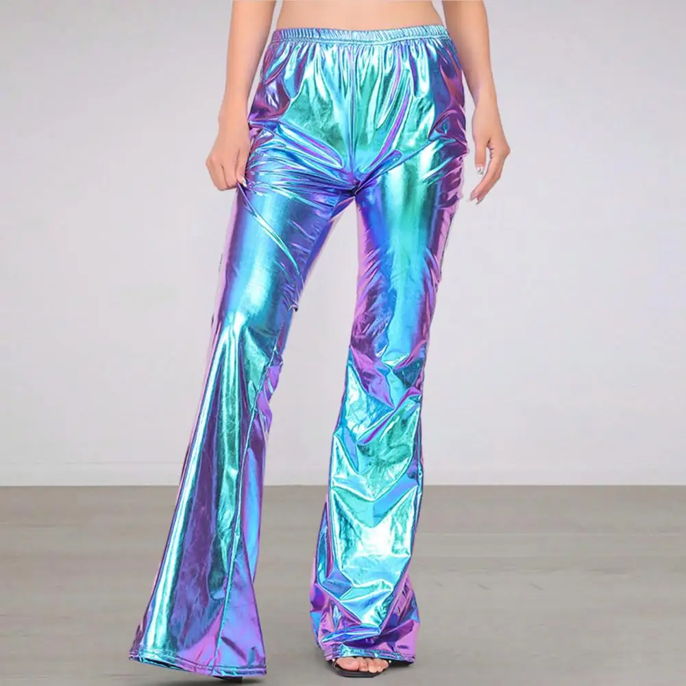 

Women Bell-bottomed Pants Girls Flared Pants Vintage Disco Party Costume Clubwear Women's Shiny Metallic Bell-bottomed for Stage