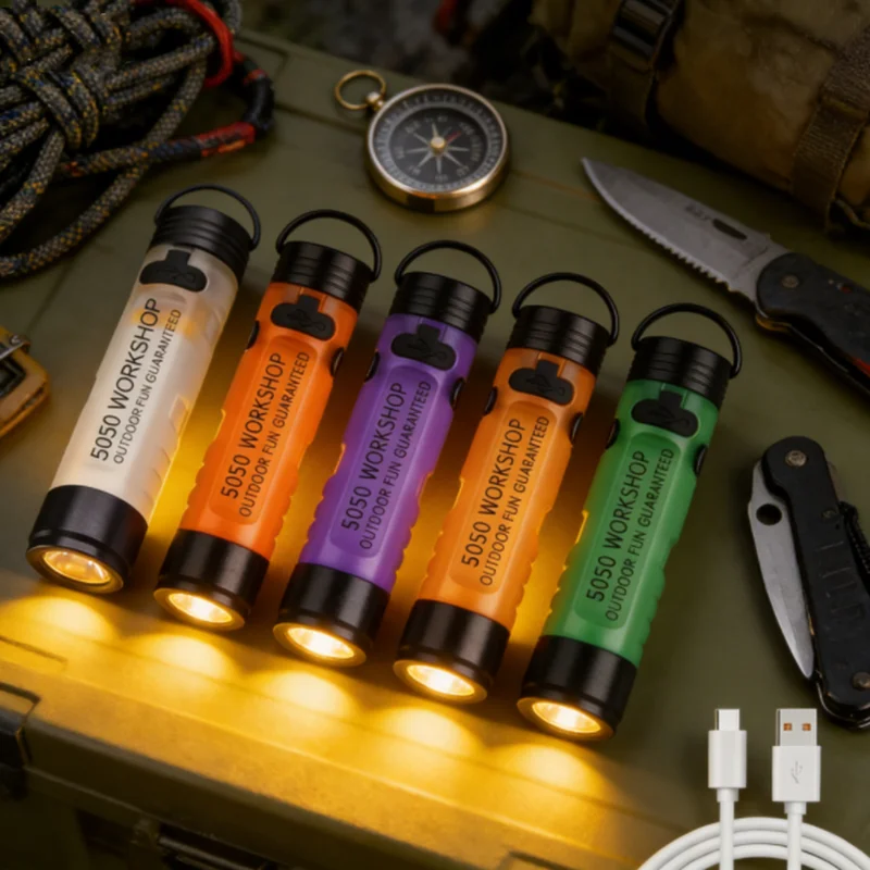 HUAHUAUltra-Compact Pocket Flashlight featuring 5050 Small Light with Key Clip Cap for Outdoor EmergenciesHUAHUA