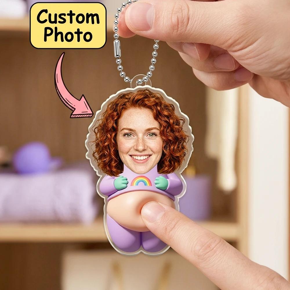 1pc  Custom Photo Squishy Belly Fidget Keychain,Acrylic Soft Belly Charm,Stress Relief Keychain,Gift Buyers,Bag & Key Organizer