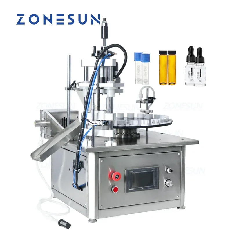 ZONESUN Automatic Custom Magnetic Pump Small Plastic Vial Liquid Perfume Essential Oil Filling And Capping Machine