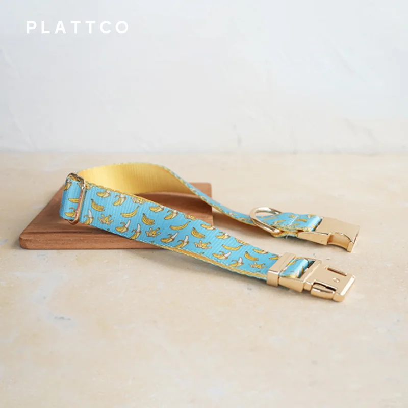 PLATTCO unique dog collar print BANCING BANANA pattern paired with high-quality silver buckle 5 size PDC327G