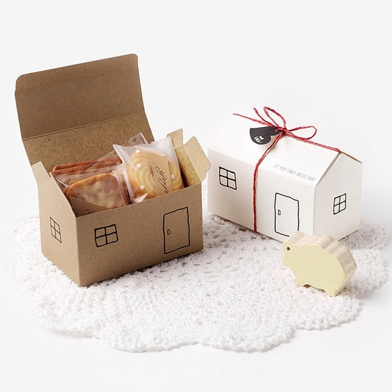 

50pcs Wedding Favor Boxes Party Candy Box for Kids Birthday Decor Kraft Paper Gift Box Bag House Cake Sugar Cookie Packaging Box