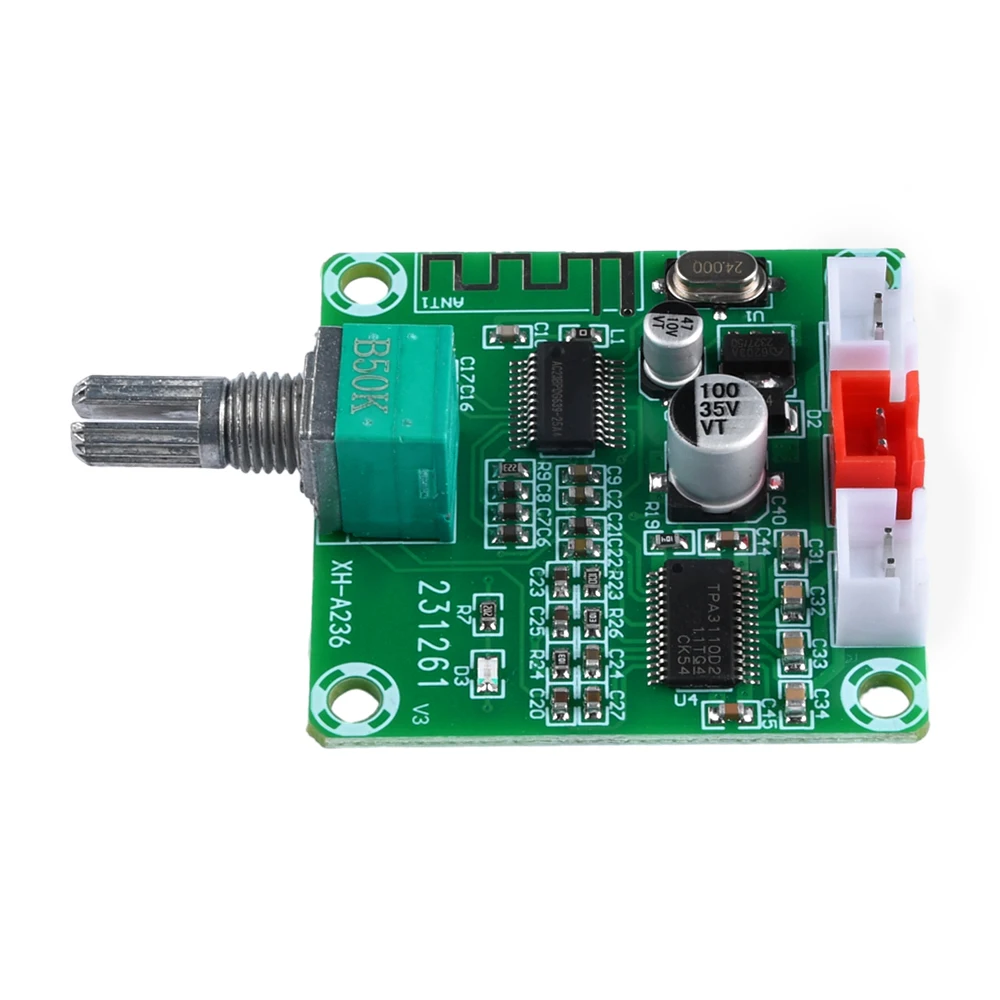 XH-A236 Placa Amplificadora Digital, 12V, 24V, Dual Channel, 30W + 30W, Compatível com Bluetooth 5.0, Módulo de Amplificação de Áudio, TPA3110D2
