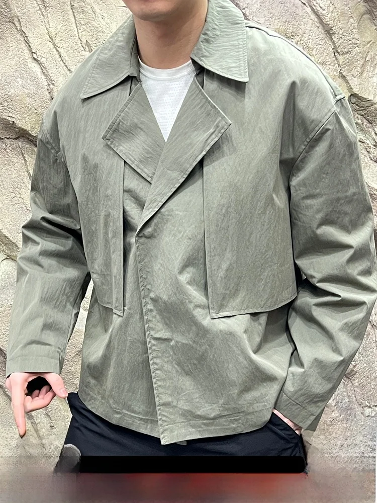 

ort Coat Jaet Men's Autumn Casual Lapel Sle Youth Trendy Pure Color Stand Fit Single Button Closure