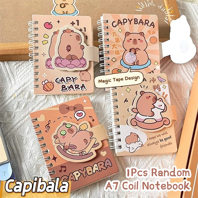 Mini Portable Pocket Notebook Cartoon Capybara Small Notepad Cute A7 Coil Notebook School Supplies Student Stationery Gifts