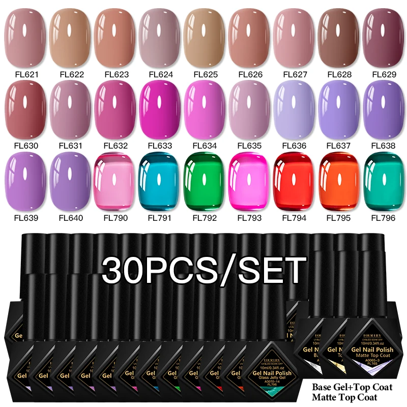 

30 шт., набор гель-лаков для ногтей, базовое верхнее покрытие, TPO HEMA, бесплатный УФ-светодиод, замачиваемые принадлежности для ногтей для маникюра своими руками, длительный, глянцевый