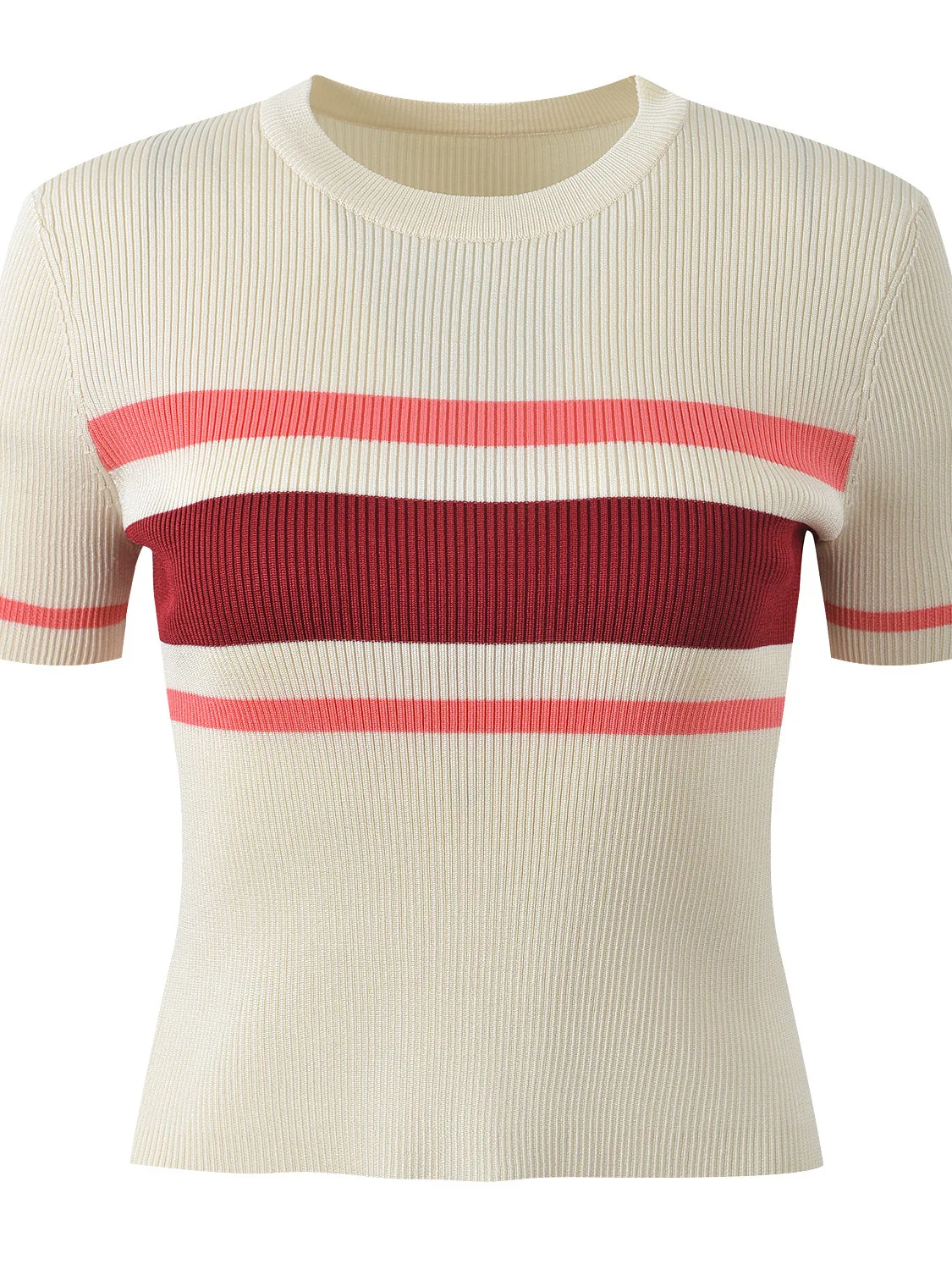 

Spring Summer 2026 Slim Fit round Ne ort Sve Knitted T-irt Women's Top Color Blo Striped Faion Ele Sle