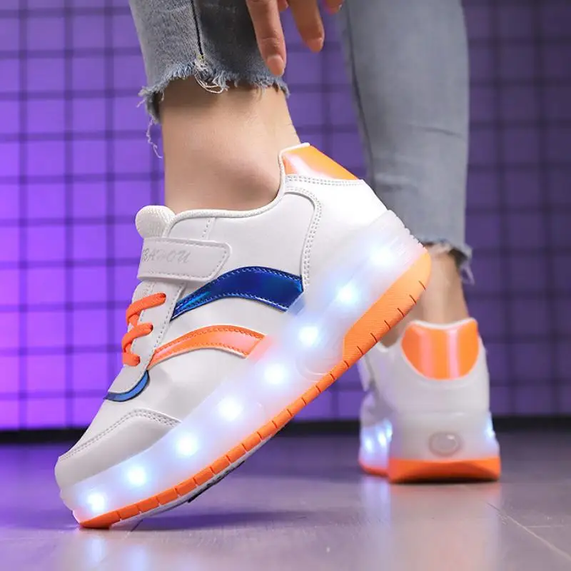 Kids Roller Skate Shoes Fashion Casual Sneaker Outdoor Sports Boys Girls 2 Wheels Charging Footwear Children Toys Gift LED Light