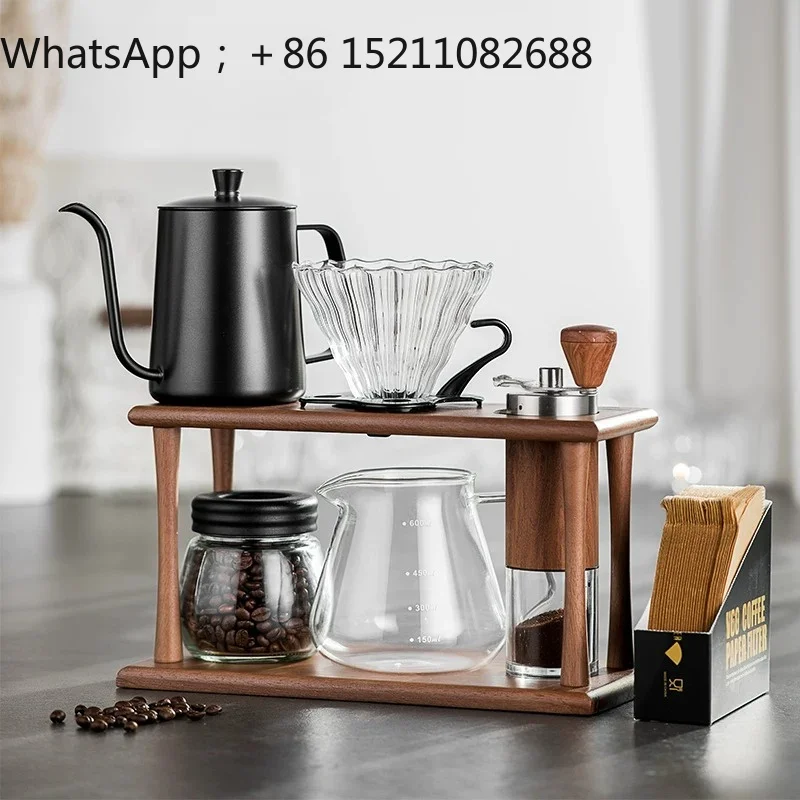 LLY hand-brewed coffee pot set, glass sharing pot, hand-cranked bean grinder, storage bracket