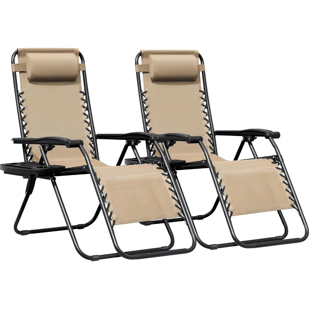 

Zero Gravity Chairs Set of 2 Adjustable Steel Mesh Recliners Beach Deck Lawn Camping Patio Foldable Lounge Chair with Cup Holde