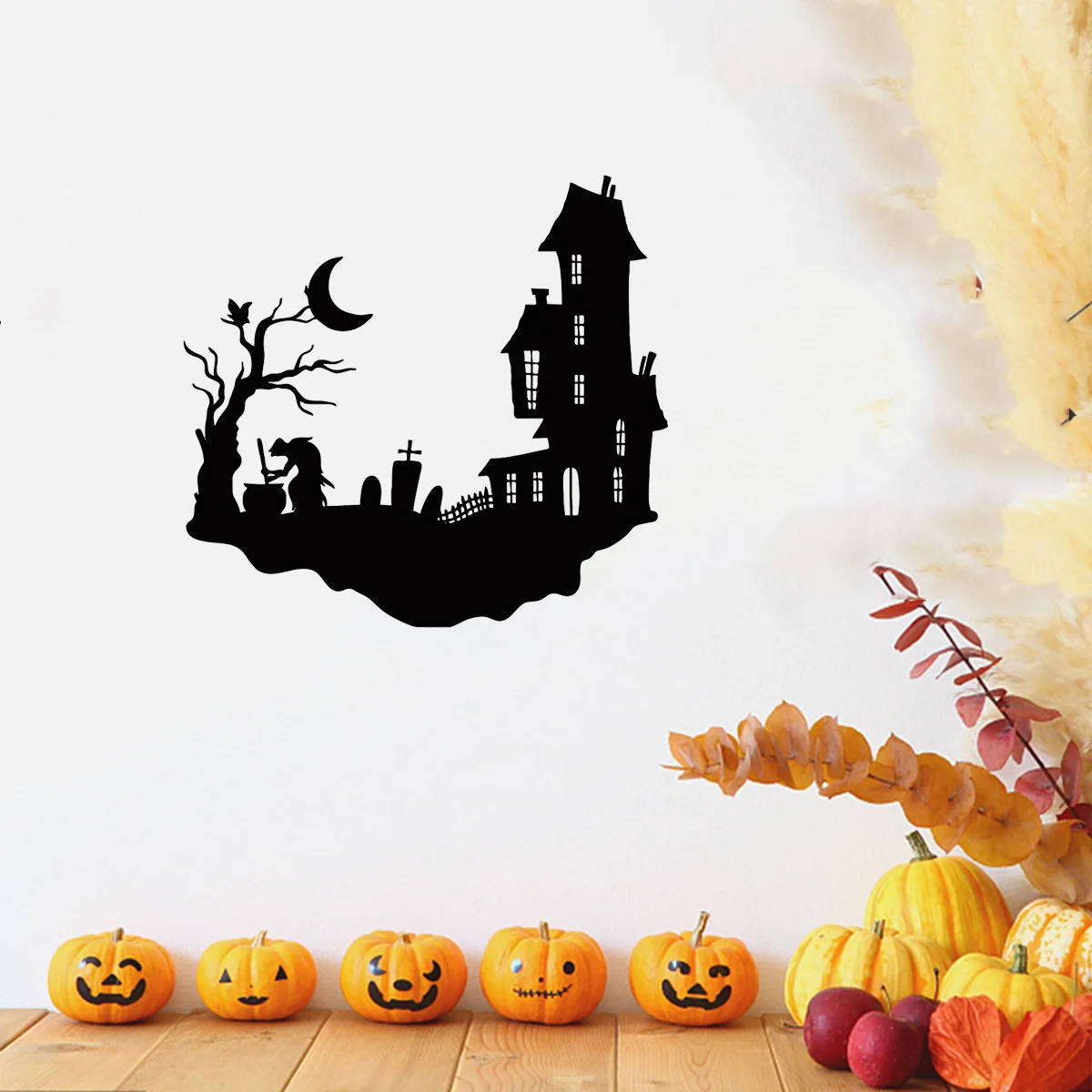 

Metal Silhouette Yard Signs Wall Decor: Bewitching Modern Delight for Halloween Room. Sticker Mural with Metal Wall Hanging