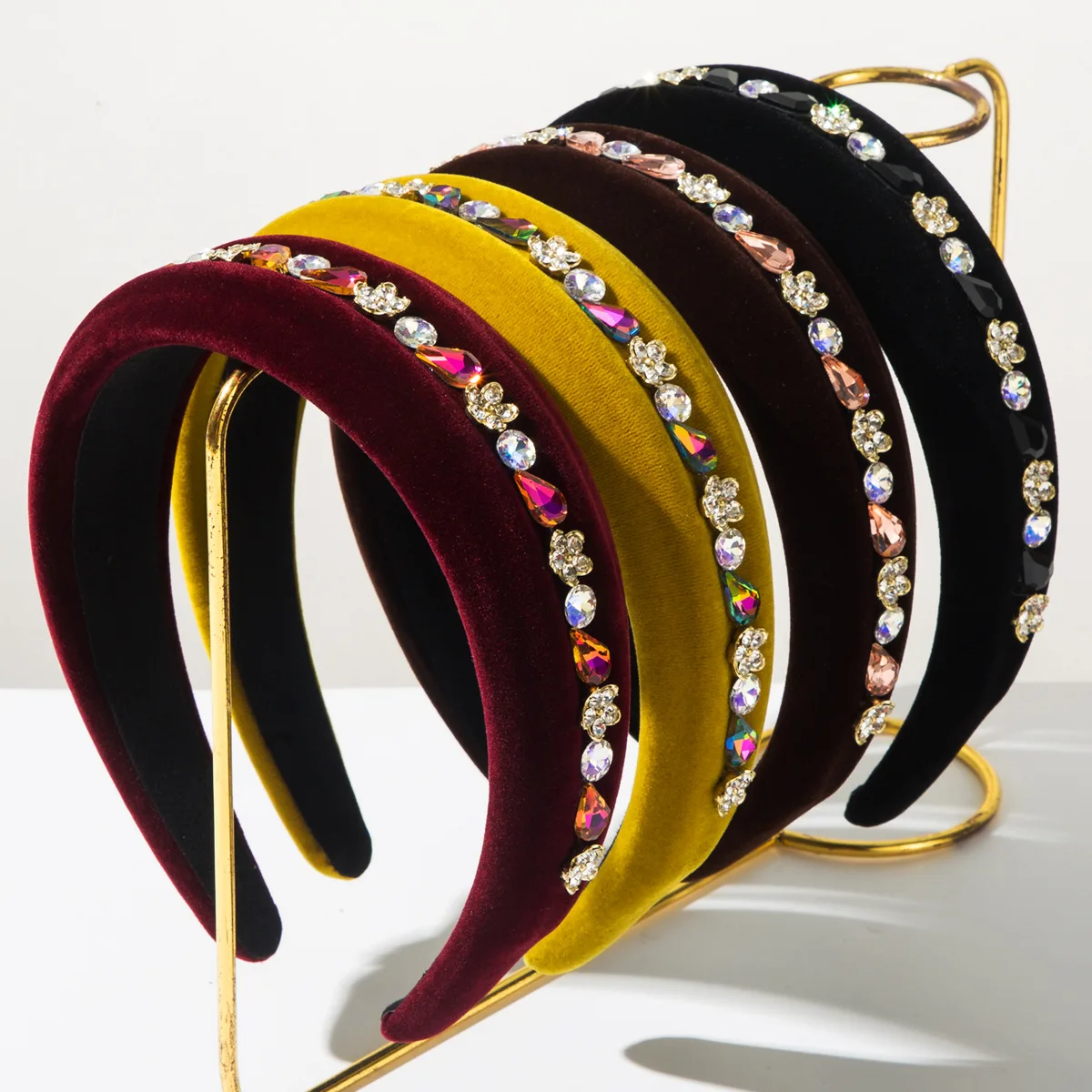 

Korean Fashion Baroque Style Full Diamond Flower Velvet Wide Sponge Headband New Versatile Hair Accessory