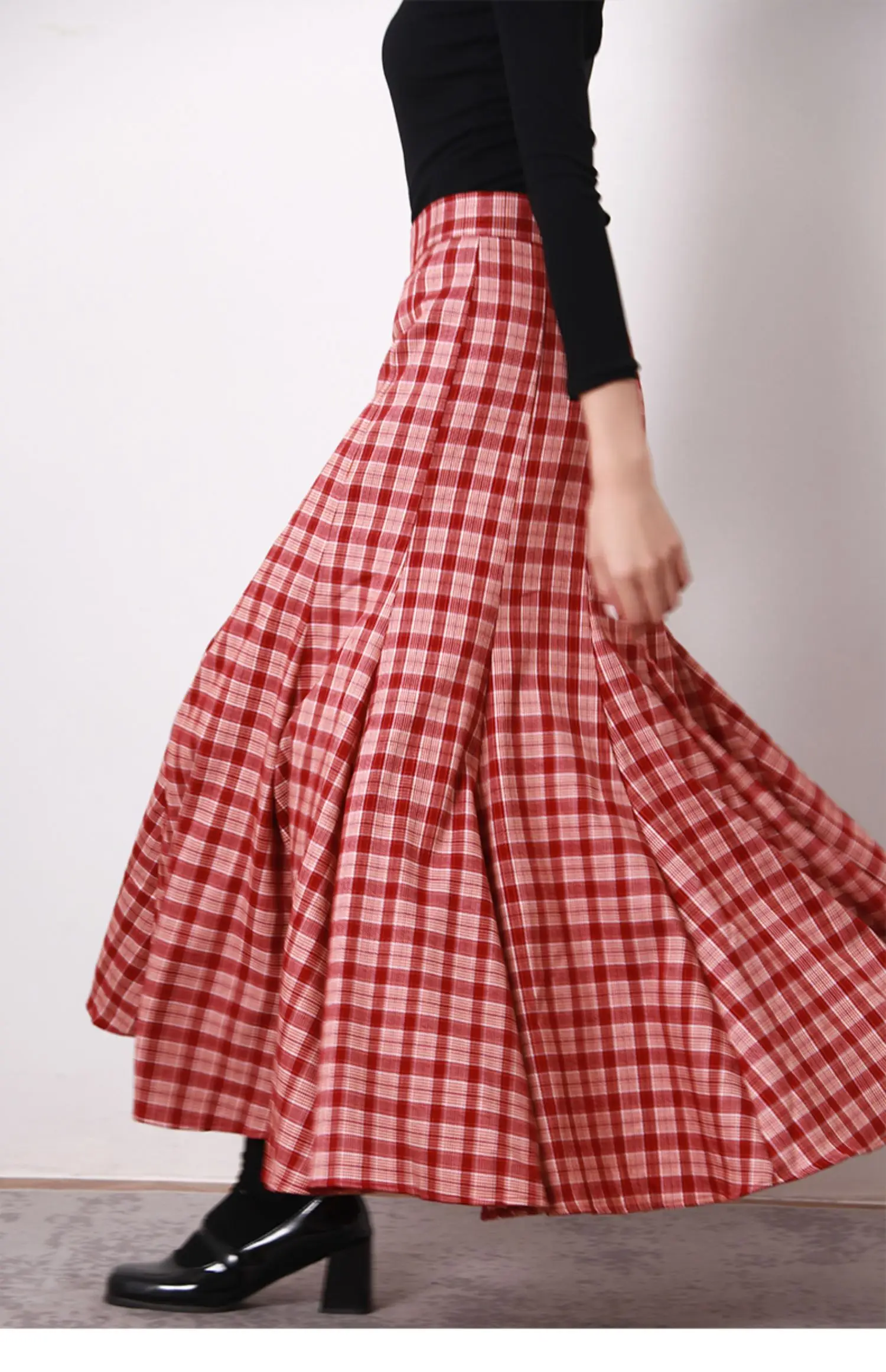 Women's Runway Fashion Spring Summer Designer Red Plaid Skirt Female Autumn Winter High Waist Basic A-line Checked Skirt TB155