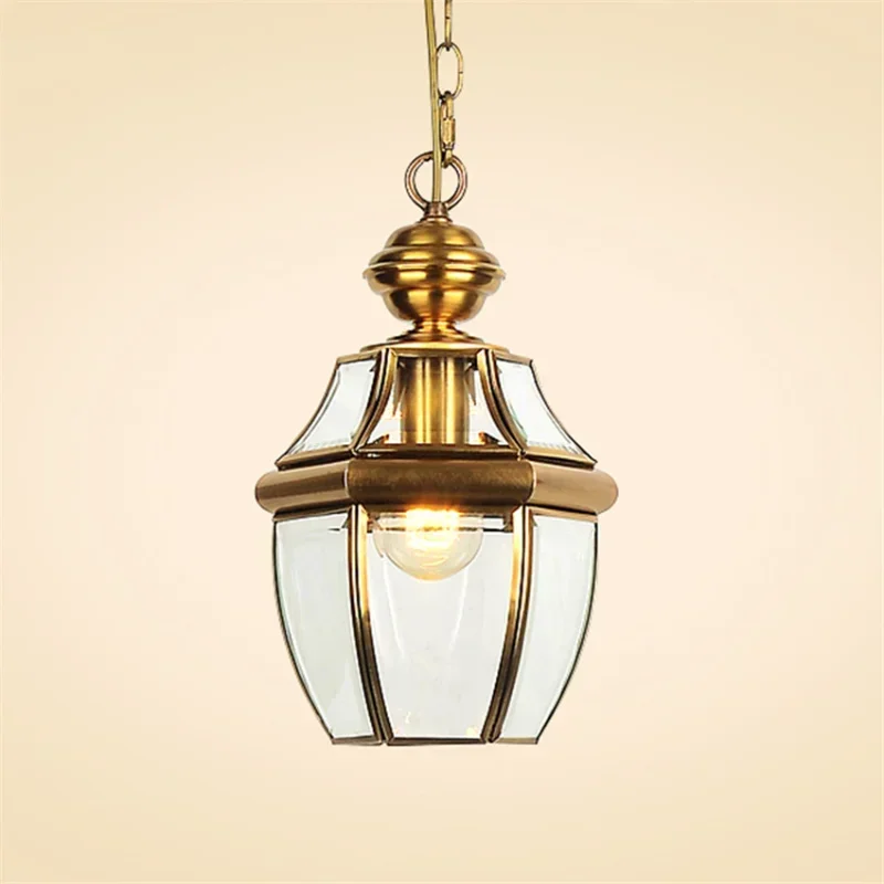 Vintage Modern Balcony Antique Led Pendant Lamps Copper Glass Pendant Lights Bar Corridor Outdoor