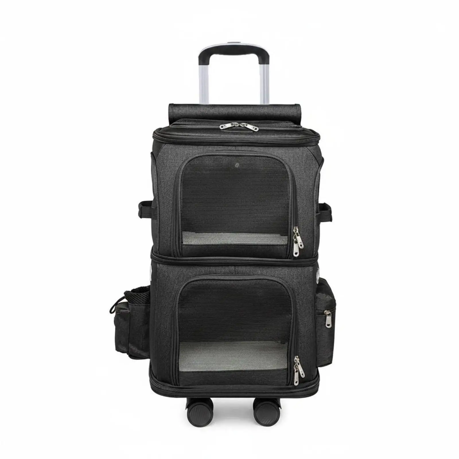 Double Layer Cat Carrier Large Capacity Rolling Cat Carrier Telescopic Handle Stackable Pet Trolley for Outdoor