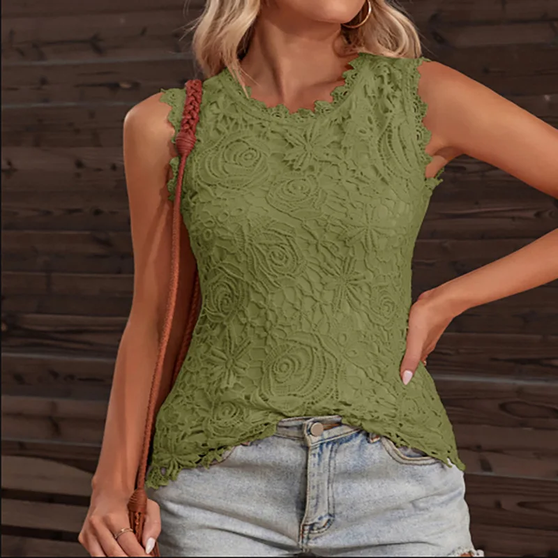 Ärmellose Spitze Stickerei elegantes Hemd Frau Sommer Mode Kleidung lässige Bluse Frauen schlanke o Hals Tops Mujer neu