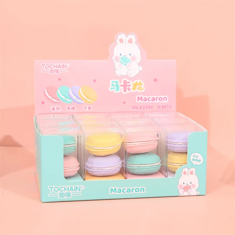 24pcs/lot Kawaii Macaroon Eraser Cute Writing Drawing Rubber Pencil Erasers Stationery Kids Gifts School Office Supplies