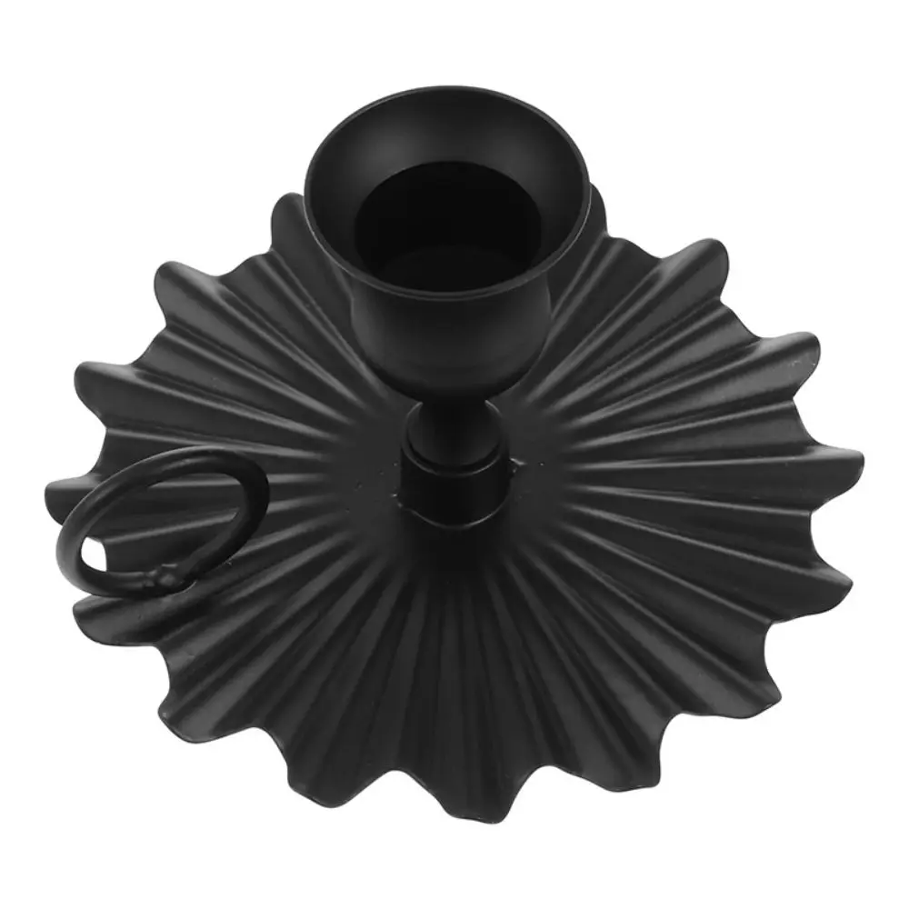 Creative Iron Art Fan-shaped Candle Holder Handmade Exquisite Hand-held Candle Cup Cast Decor Black Aromatherapy Tray Wedding