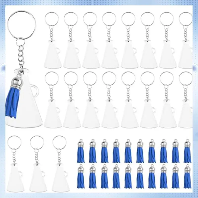 

ABRJ-Key Chains Cheer Key Chains Cheer Megaphone Key Chains With Tassel For DIY Crafting Project Graduation Gift 1 Set Blue