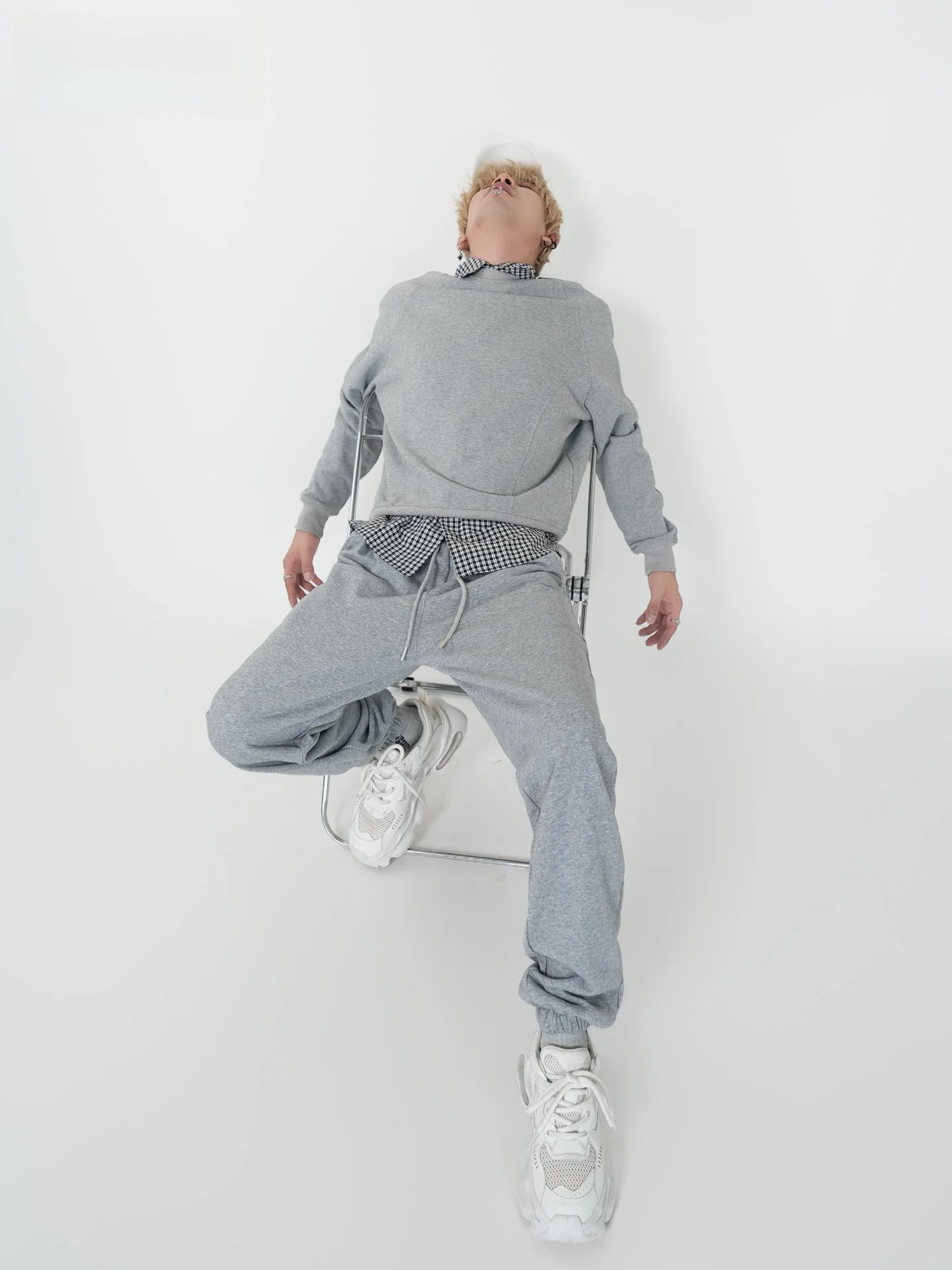 

VE2 Autumn New Heavyweight 550G ey Floral Sports Pants Loose Fit Men Women Casual Trousers Elastic Waist Long Cotton Blend