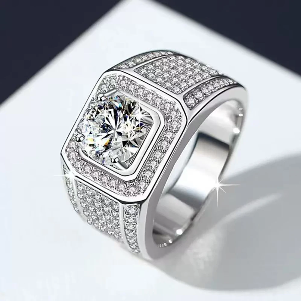 925 الفضة الاسترليني 2 قيراط الزركون الطفل التنفس الزفاف تألق خاتم حبة ديكور حلقة واسعة #1